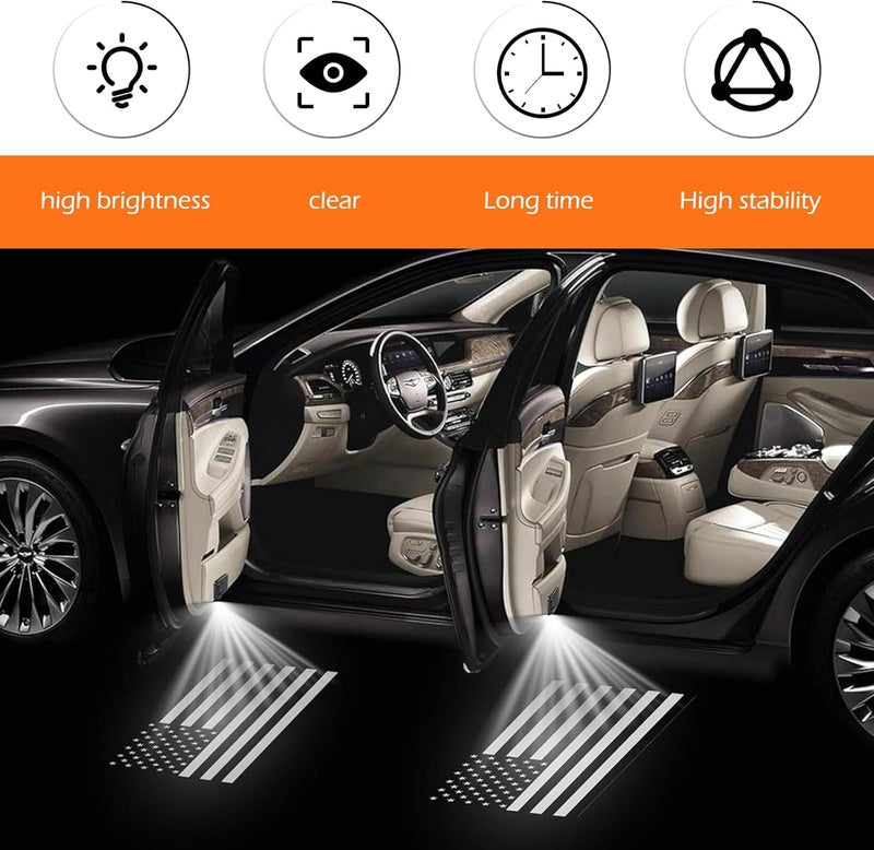 CyperFair 2 PCS American Flag Car Door Lights Pattern Projector, Carbon Fiber Pattern ABS Housing LED Welcome Light, Distance & Light Dual Infrared Sensing Decoration Accessories (Black) - Image 4